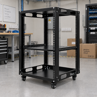 Rack réseau mobile 12U 19 pouces à cadre ouvert avec roulettes pour panneau de brassage, commutateur, routeur, câblage structuré, en acier SPCC noir, en stock