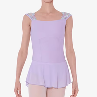 Justaucorps de ballet violet clair sans manches en dentelle, jupe en mousseline de soie, costumes de danse et d'entraînement