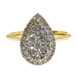 Bijoux fins classiques, cadeau de fiançailles, bague en or jaune massif 18 carats avec diamants en forme de poire, sertissage pavé, pour mariage, fête, femme - Product Image 1