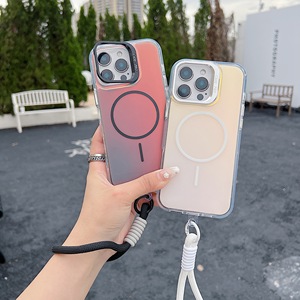 Étui de téléphone transparent mat de couleur dégradée pour iPhone 16 Pro Max lanière avec cadre en métal pour lentille étui de téléphone portable - Product Image 6