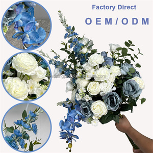Bouquets <span class=keywords><strong>de</strong></span> roses bleues <span class=keywords><strong>et</strong></span> blanches artificielles en soie permanentes personnalisées - Product Image 3