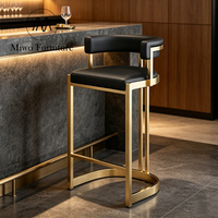 Chaises de bar de luxe en cuir pour îlot de cuisine, tabourets de comptoir pivotants en acier inoxydable doré, chaises de salle à manger modernes