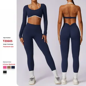 Màu Sắc Tương Phản Backless Chống Sốc Yoga Quần Áo Thiết Lập Độ Đàn Hồi Cao Chặt Chẽ Tập Thể Dục Tập Thể Dục Mặc Phòng Tập Thể Dục Thể Thao Yoga Thiết Lập Cho Phụ Nữ