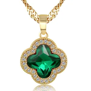 Top Quality Factory Price 2021 Fashion Popular Hot Sell Gold Chain Four Leaf Clover Charm Gemstone Pendant Necklaces For Women