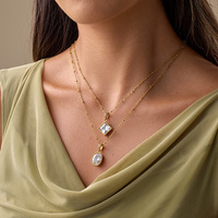 Collier pendentif NIMAI en acier inoxydable, géométrique, carré, ovale, avec zircone, luxueux, exclusif, polyvalent