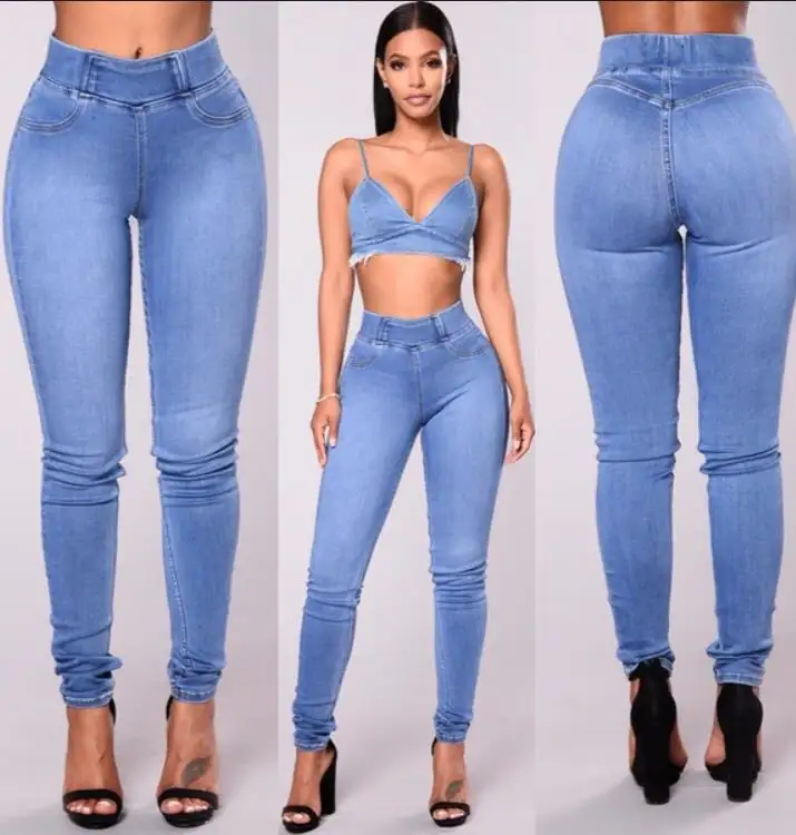 Hoge Taille Blauwe Denim Potlood Jeans Stretch Sexs Skinny Jeans Broek Voor Vrouwen