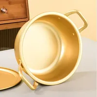 Marmite à ramen coréen instantanée en aluminium doré, ustensile de cuisson rapide avec couvercle et poignées, fait en alliage d'aluminium pour la cuisine et les soupes.