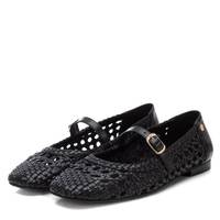 Ballerines pointues respirantes pour femmes Carmela, doublure en cuir tissé noir, ballerines plates Mary Jane unies