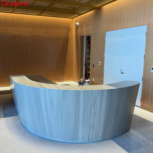 Corian Superficie sólida Color de madera Mostradores de recepción curvos Salón de belleza Mostrador de muebles de peluquería - Product Image 3