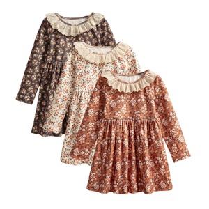 Robe Fille Imprimé Fleuri Manches Longues Polaire Douce Noël Hiver Maternelle Élégante Couleurs Assorties - Product Image 1