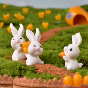 Figuras de Resina de Conejo de Dibujos Animados, Miniaturas de Conejito con Adorno de Zanahoria, Adornos para Decoración de Paisajes, Accesorios para Manualidades - Product Image 1