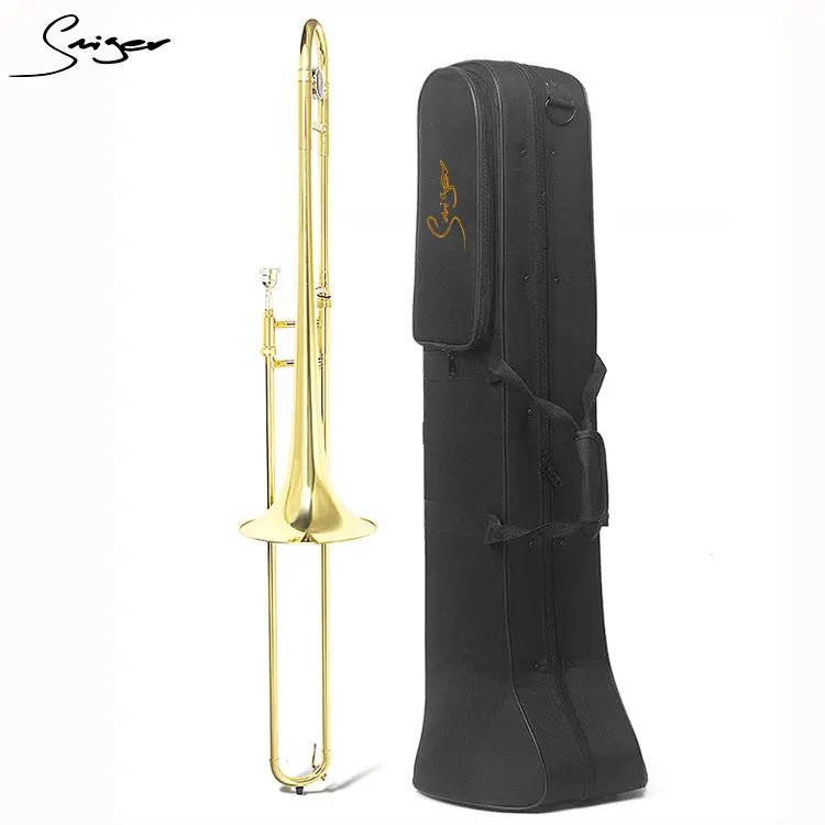 Trombone all'ingrosso Bb con accessori per custodie lacca oro tenore Alto ottone strumento a fiato prezzo di fabbrica tubi dritti Trombones