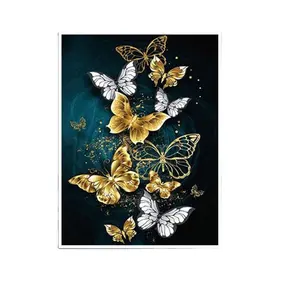 Cross Stitch Tier-Landschaftsserie Gold Schmetterling Blume Hintergrund dekoratives Malen Handstickerei-Set