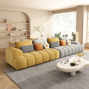 Set di Divani di Alta Gamma <span class=keywords><strong>in</strong></span> Stile Nordico Crema con Linee Rette per Soggiorni di Piccole Dimensioni, Divano Moderno <span class=keywords><strong>in</strong></span> Tessuto Design a Blocco di Tofu - Product Image 4