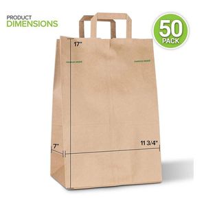 Sac en papier kraft réutilisable, écologique, grande capacité, pour l'épicerie, le supermarché, l'emballage des légumes, avec poignée plate - Product Image 2