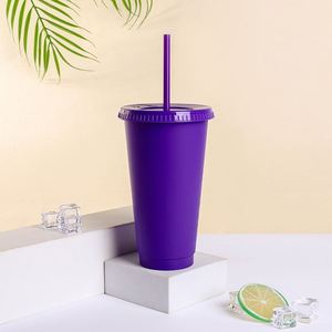 Gobelet en plastique sans BPA, coloré, réutilisable, anti-fuite, compatible lave-vaisselle, avec couvercle et paille, pour boire directement, design minimaliste, 16oz 24oz, pour stade - Product Image 5