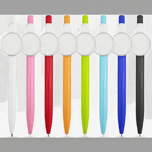 Stylo bille promotionnel DIY écologique 25 mm avec porte-badge 1 pouce, matériau vierge en plastique imprimé sérigraphié, <span class=keywords><strong>action</strong></span> poussoir - Product Image 3