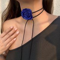 Kalung mawar buatan tangan perhiasan Eropa dan Amerika Serikat kalung choker flanel bunga DIY panjang kreatif
