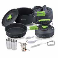 STARCAMP Batterie de cuisine d'extérieur 11 en 1 en aluminium Kit de vaisselle de pique-nique et de camping 11 pièces et couverts pour la cuisine et la salle à manger