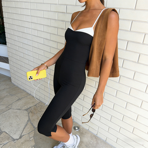 Mono de yoga sin mangas de verano con contraste de color, elástico y ajustado - Product Image 2