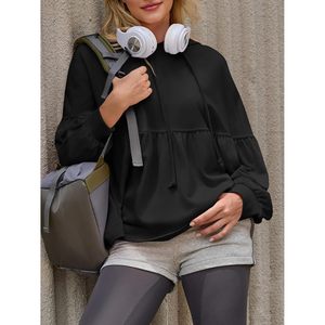 Sweat-shirt ample à capuche pour femme, manches longues, avec cordon de serrage et ourlet peplum, en maille décontractée - Product Image 5