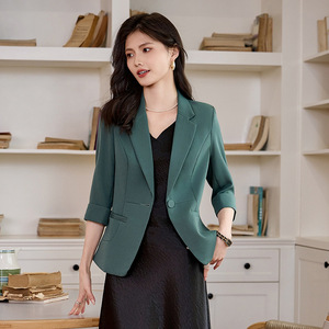 Women's 3/4 Sleeve Blazer Solid Color Polyester Anti-Wrinkle Short Fit For Petite Women Spring Autumn Style - Product Image 1