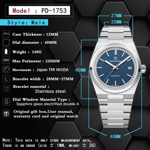 Pagani Design PD-1753 8215 Fashion Mens Automatic <b>Mechanical</b> <b>Watch</b> Luxury Sapphire AR Coating Stainless Steel Waterproof 10 Bar - Product Image 6