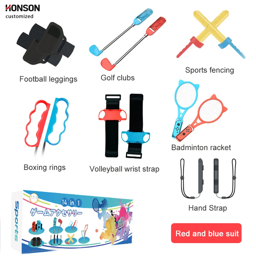 HONSON 14 1 Kit d'accessoires de sport pour Nintendo Switch/OLED Commutateur en matière plastique ABS Joycon Switch Pro Jeu vidéo