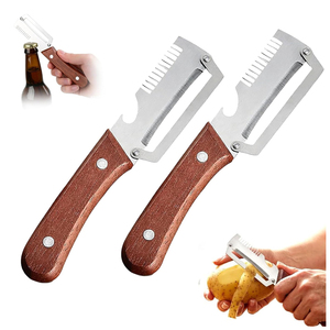 NUEVO Pelador de Verduras 3 en 1 con Mango de Madera Sólida, Abrebotellas y Cortador de Cebollín, Pelador de Cocina de Acero Inoxidable - Product Image 1