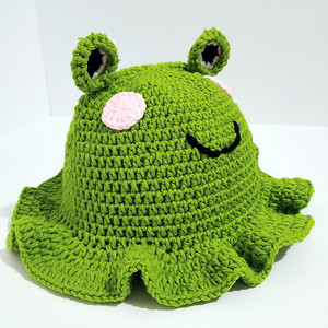 PARTYMENT Bonnet en tricot à bord festonné, motif dessin animé amusant, fait main, pour femmes, hommes et garçons, style bonnet de pêcheur ou bonnet bob en crochet motif grenouille - Product Image 4