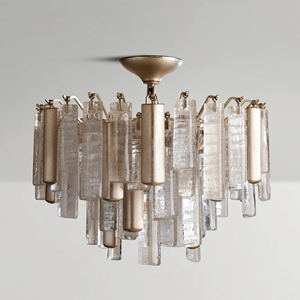 Lampadario di Lusso Minimalista in Vetro e Metallo Stile Vintage Italiano - Product Image 1