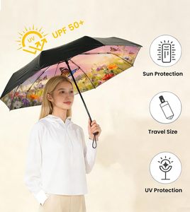 <span class=keywords><strong>Parapluie</strong></span> de voyage compact coupe-vent à ouverture/fermeture automatique, pliable, protection UPF50+, imperméable, baleines en fibre de verre, poignée en ABS - Product Image 2