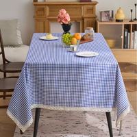 Nappe Rectangulaire en Coton et Lin Rayée Style Japonais avec Bordure en Dentelle, Multi-usages pour Salle à Manger et Chambre, Fabriquée en Chine