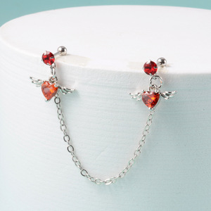 YW Angel Heart Zircon <span class=keywords><strong>Tragus</strong></span> Helix <span class=keywords><strong>Piercing</strong></span> <span class=keywords><strong>Double</strong></span> chaîne lien Lobe <span class=keywords><strong>oreille</strong></span> clou en acier inoxydable <span class=keywords><strong>oreille</strong></span> <span class=keywords><strong>Piercing</strong></span> boucles d'oreilles - Product Image 3