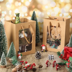 Bolsas de papel Kraft de embalaje de regalo de flores personalizadas con ventana transparente - Product Image 6