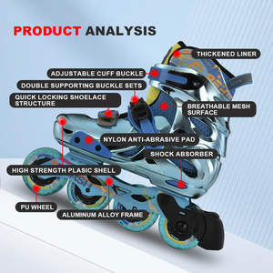 Biểu tượng tùy chỉnh có thể điều chỉnh PU bánh xe abec7 mang giày Skate Nhà Máy Giá Bốn bánh xe nhấp nháy Inline Giày trượt con lăn - Product Image 5