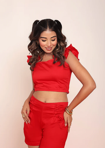 Blusa Roja con Volantes para Mujer, Elegante y Ligera, Blusa de Verano, Ropa de Fiesta, Camisa Informal Chic - Product Image 2