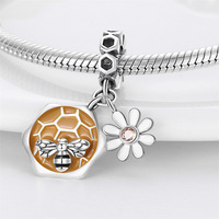 Nouveau Pendentif Breloque Abeille Mignonne DIY, Accessoires de Luxe Léger et de Niche, Perle Insecte Luciole Lumineuse en Argent Sterling 925