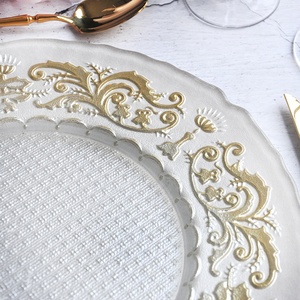 Piatti Decorativi Dorati da 13'' in Vetro Satinato con Bordo Floreale Barocco per Matrimoni, Banchetti e Feste, Fornitura all'Ingrosso - Product Image 6