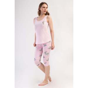 Conjunto de pantalones capri con cintura elástica y mangas abullonadas KADIN LYC SUPREM GENIS ASKILI ETEGI - Rosa - Rosa - Product Image 1
