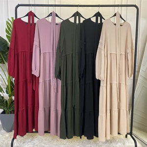 6420# Modest Muslim Women Long Sleeve Solid Color Simple <b>Kaftan</b> Dress Dubai Caftan Dresses Abaya - Product Image 2