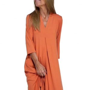 Vestido Largo de Punto con Cuello en V, Manga Tres Cuartos, Color Sólido, Casual, de Alta Calidad, Personalizado al por Mayor, OEM - Product Image 3