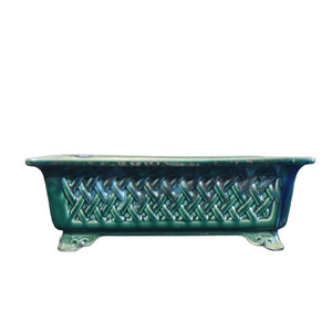 Pot à bonsaï rectangulaire en céramique, glaçure verte, style chinois antique, fait main - Product Image 5