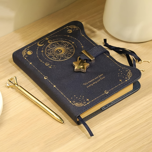 สมุดบันทึก Shuangluo Deluxe Celestial ปกหนังเทียมเคลือบเงา <span class=keywords><strong>พ</strong></span>ร้อมปากกา ล็อค กุญแจ รุ่น NAB21 B6 360 แบบเติมได้ สีทอง - Product Image 4