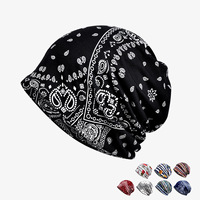 Topi Hijab Wanita Motif Cetak Kacang Mete Topi Pullover Hip-Hop Penghangat Leher Pria Kain Kanvas Modis Gaya Korea Luar Ruangan Penggunaan Ganda