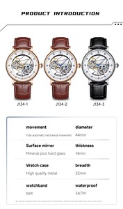 Envío Directo KINYUEDJ-134 Reloj Mecánico para Hombre con Movimiento Automático, Correa de Cuero, Diseño Esqueleto con Índices de Diamantes - Product Image 6
