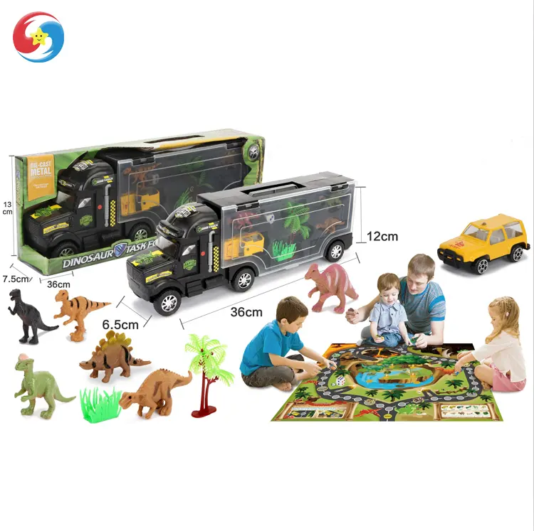 Hot vender 14 polegadas Trator Reboque Transportadora HASTE Brinquedos do Dinossauro com Mini Plástico Dinossauros Dinossauro carro e jogar mat