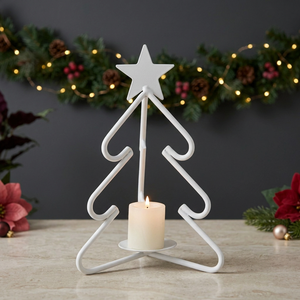 Support de bougie en fil métallique blanc en forme de sapin de Noël pour la décoration intérieure et la saison des fêtes (vente en gros) - Product Image 2