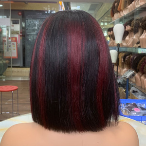 Peluca de cabello humano liso extremo de 8 pulgadas, súper doblemente trenzada, estilo bob, color piano P1B/99J, con cierre 2x6 Kim K, de origen vietnamita - Product Image 1