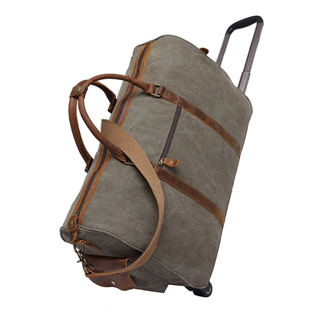 China Suppliers Wholesale Casual Waxed Canvas Duffle Bags Wheels Euro Big Travel Trolley Bag for Outdoor Activities